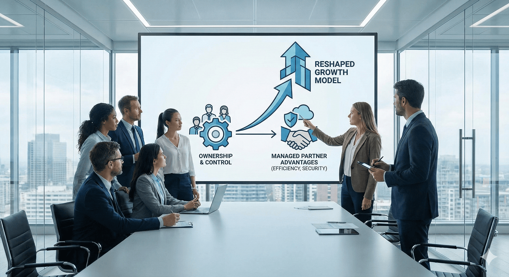 Team discussing growth model